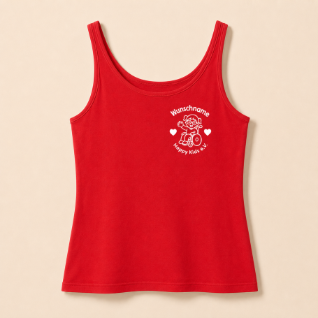 So einzigartig wie du. Rotes Happy Kids e.V. Tanktop mit Wunschname und kleinem Vereinslogo